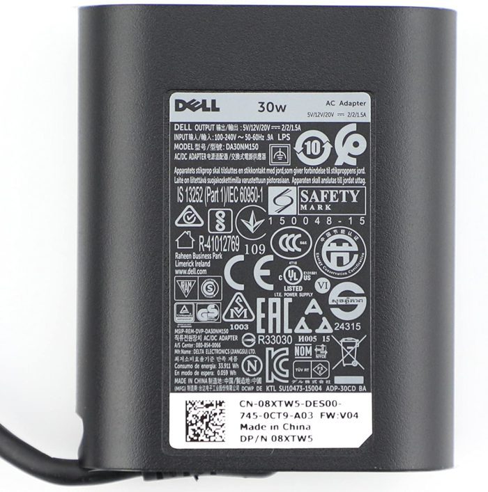 DELL 30w Original Laptop Charger - 5V/9V/15V/20V  1.5A/2.0A Genuine AC Power Adapter(  USB TYPE C ) - Image 1