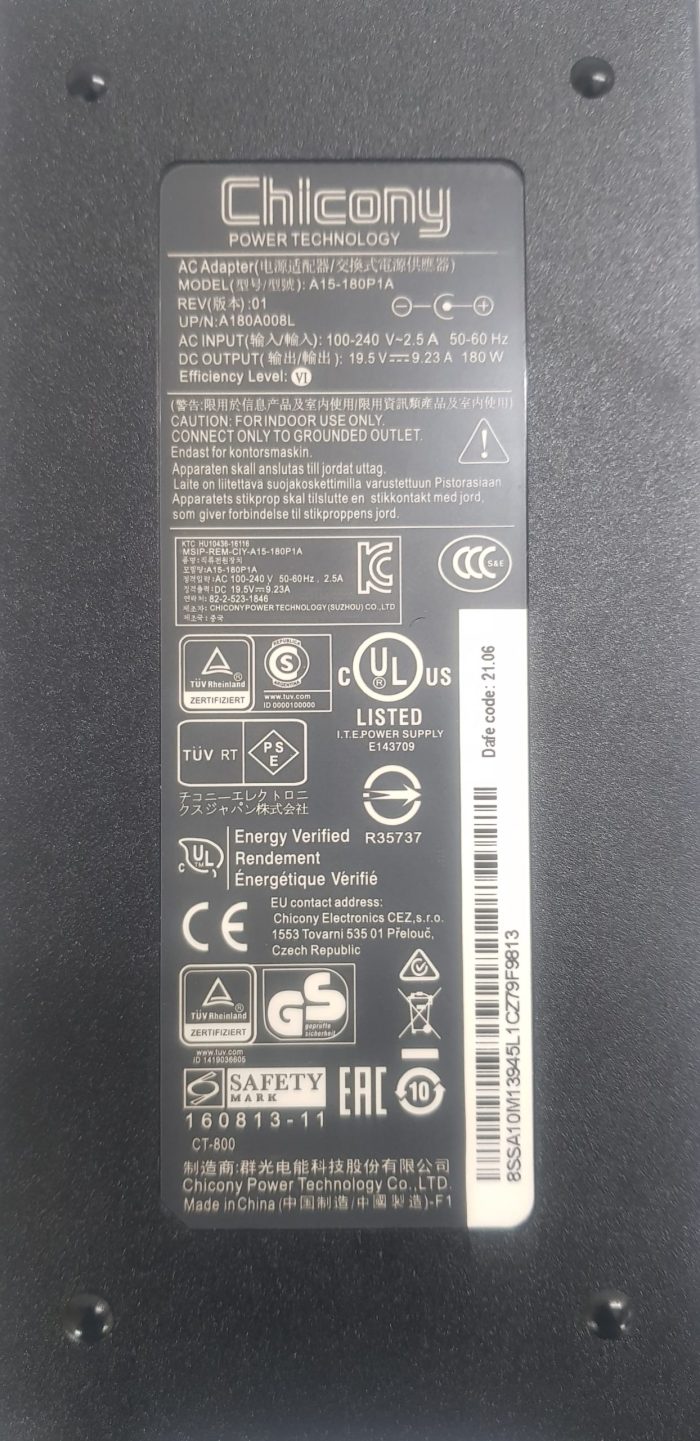 MSI / ASUS 180W MODEL : A15-180P1A CHICONY 19.5V 9.23A Genuine Original Laptop Adapter Charger ( 2.5 mm ) - Image 2