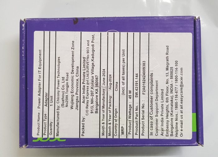 ACER 45W Model : PA-1450-26 19V 2.37A Genuine Original Laptop Adapter Charger ( 1.7 mm ) - Image 2