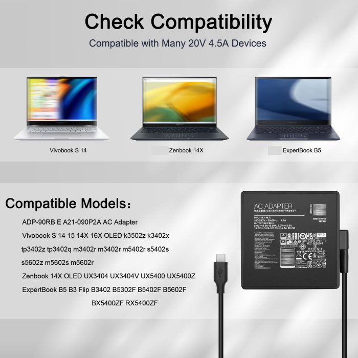 ASUS Laptop Charger 90W 20V 4.5A Original Adapter (Type-C) (1 Yr Warranty) (Power Cord Included) Model : ADP-90RE B - Image 5