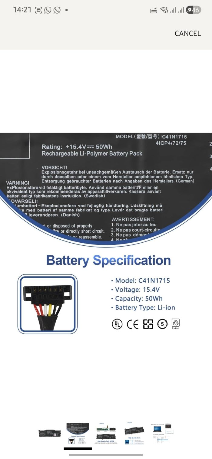ASUS C41N1715 - C41N1715 Original Laptop Notebook Battery (1 Yr Warranty) - Image 6