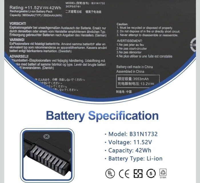 ASUS B31N1732 - B31N1732 Original Laptop Notebook Battery (1 Yr Warranty) - Image 9