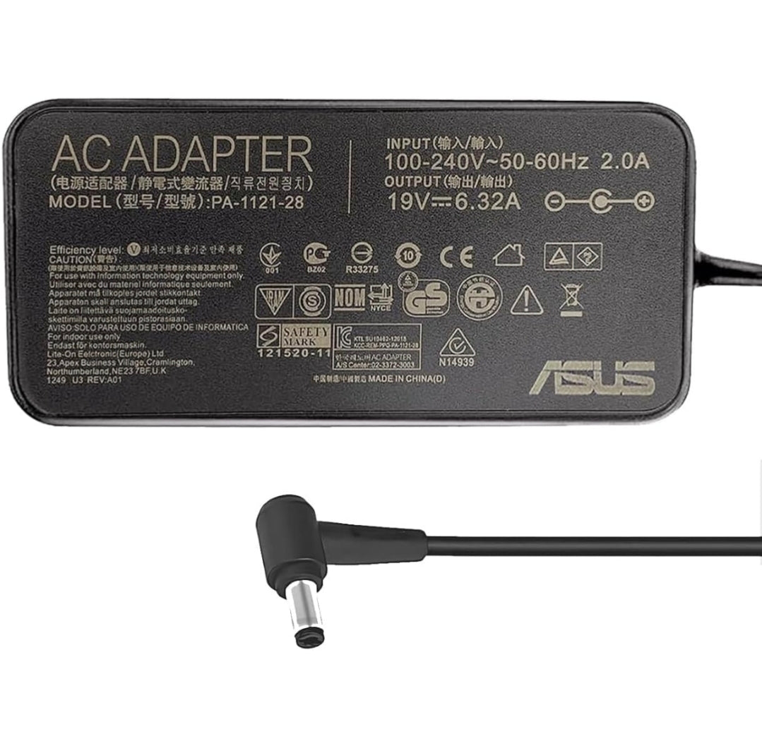 rn-image_picker_lib_temp_599bb40b-db42-45fc-9394-eaf8cf99f952.jpg ASUS Laptop Charger 120W 19V 6.32A Original Adapter (5.5 mm x 2.5 mm) (1 Yr Warranty) (Power Cord Included) Model : ADP-120RH B - Image 1