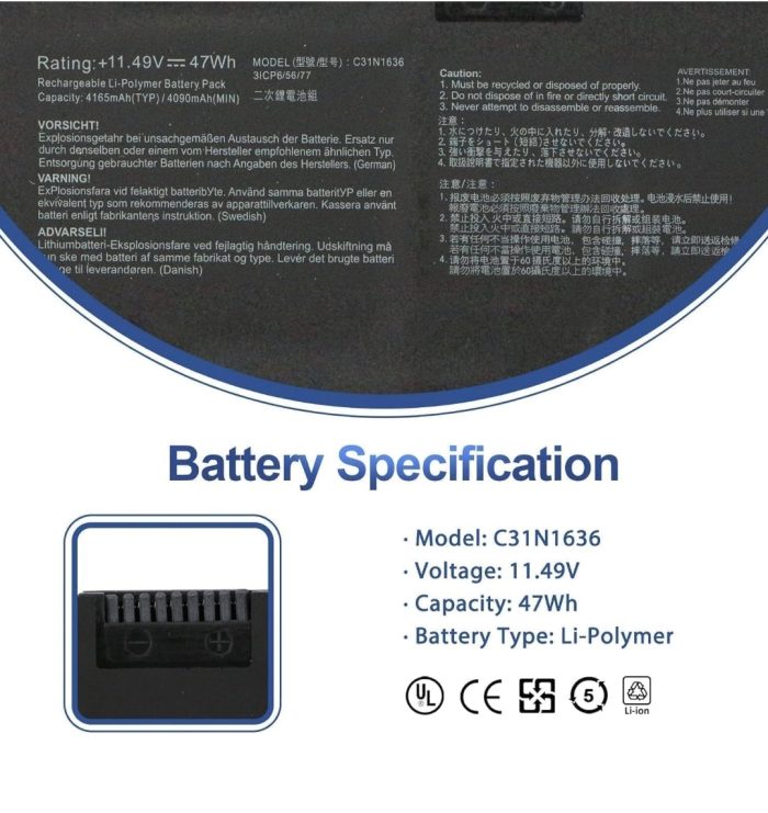 ASUS C31N1636 - C31N1636 Original Laptop Notebook Battery (1 Yr Warranty) - Image 7
