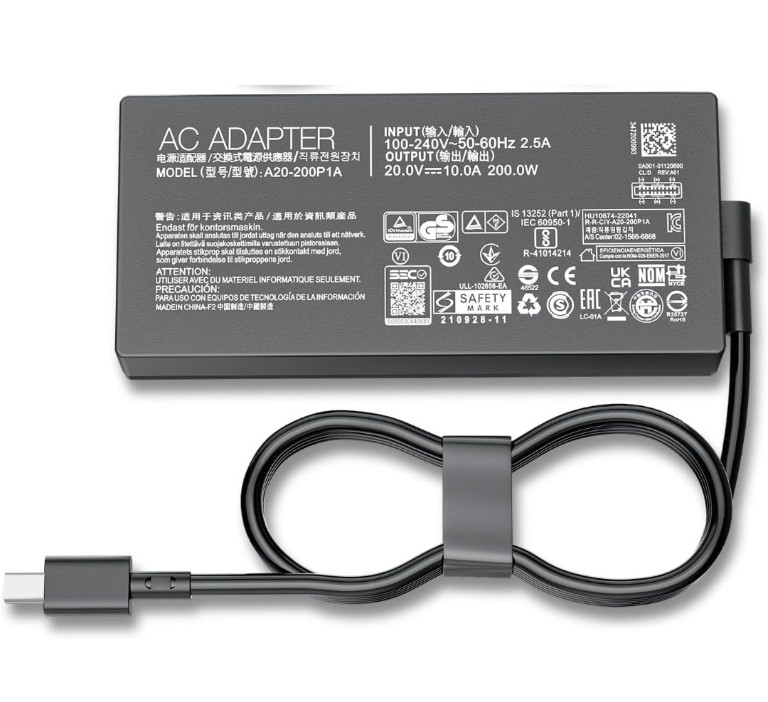 rn-image_picker_lib_temp_6b5d71d6-1b09-4d34-b7f2-89bf5221889b.jpg ASUS Laptop Charger 200W 20V 10A Original Adapter (Rectangle Pin) (1 Yr Warranty) (Power Cord Included) - Image 1