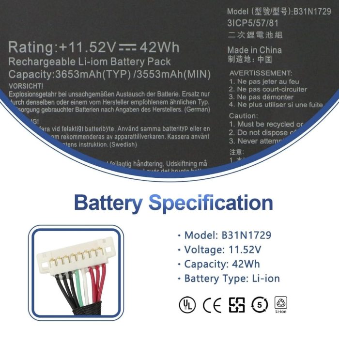 ASUS B31N1729 - B31N1729 Original Laptop Notebook Battery (1 Yr Warranty) - Image 6