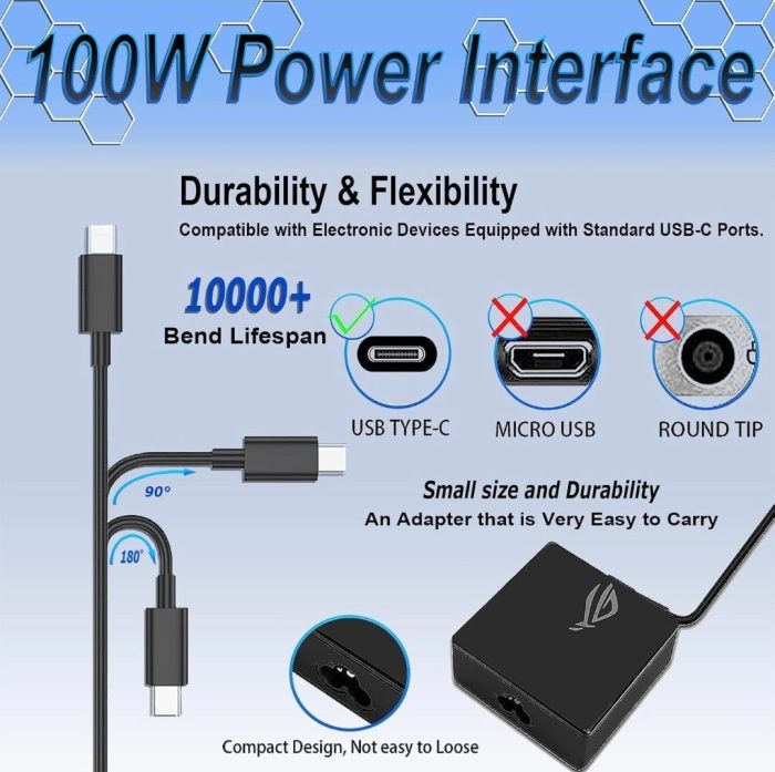 ASUS Laptop Charger 100W 20V 5.0A Original Adapter Model No: B3402FEA (Type-C) (1 Yr Warranty) (Power Cord Included) - Image 8