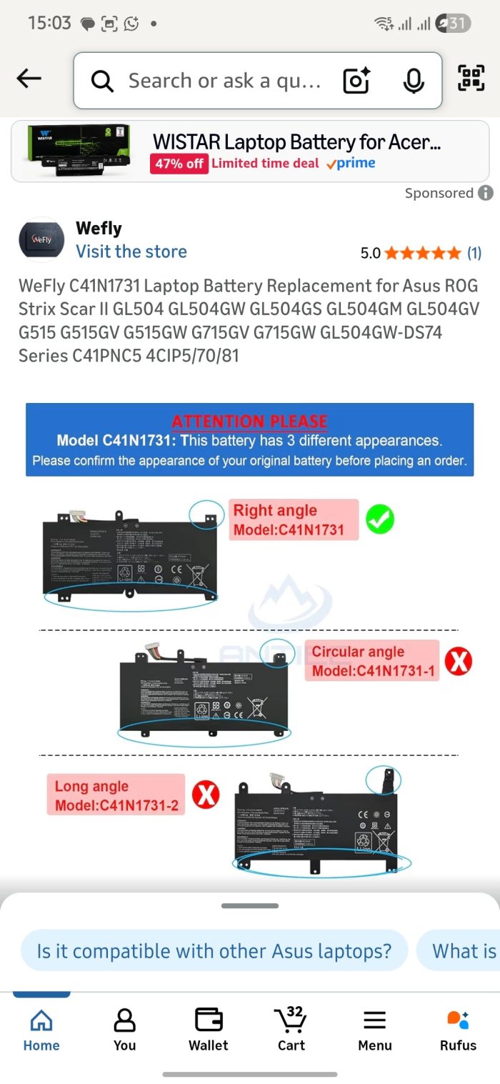 ASUS C41POJ5 - C41N1731 Original Laptop Notebook Battery (1 Yr Warranty) - Image 7