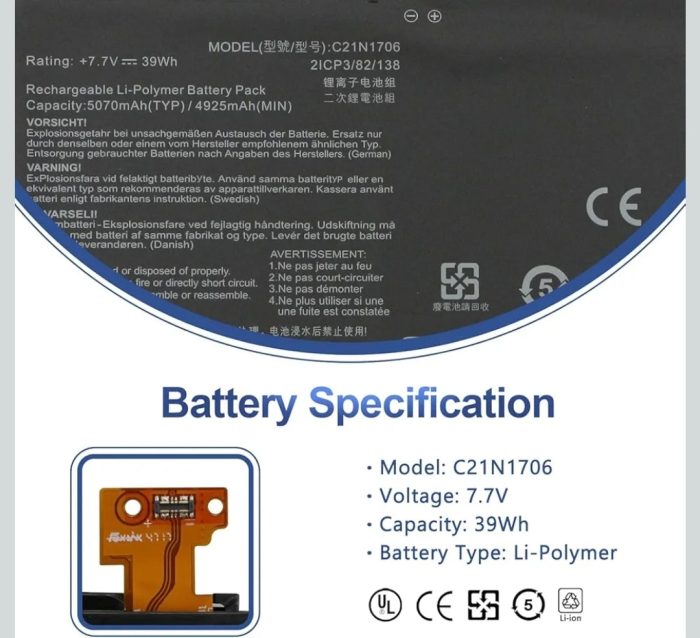 ASUS C21N1706 - C21N1706 Original Laptop Notebook Battery (1 Yr Warranty) - Image 9
